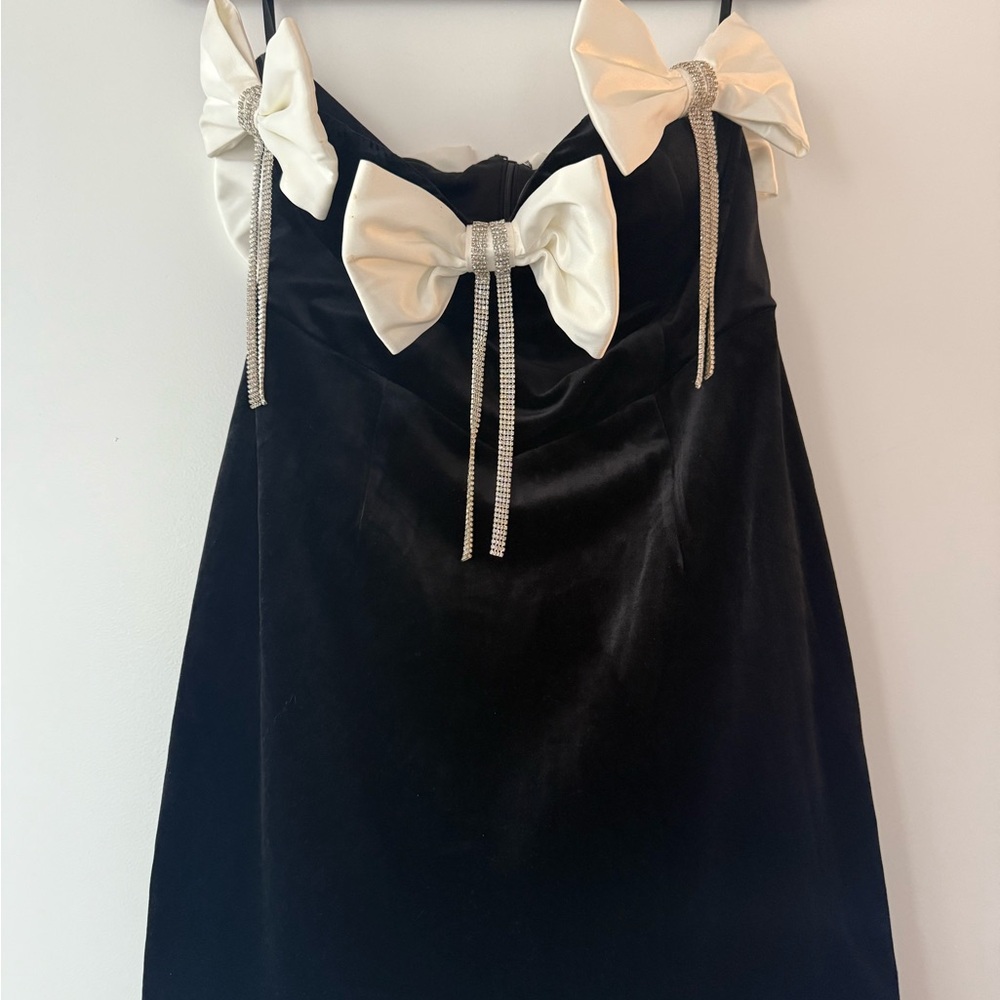 Fashion Nova Black Mini Dress with White Bow Accents